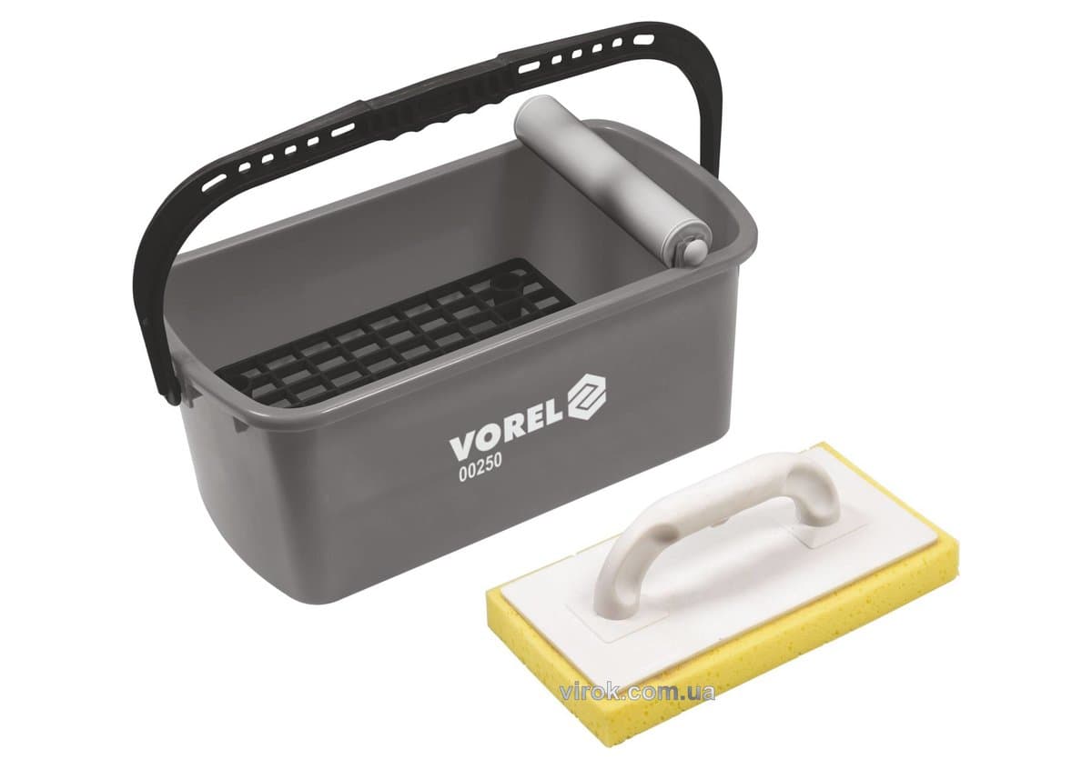 Відро для плиточних робіт VOREL з валиком і теркою з губкою пластикове: 10 л, 41.5х 22х 17.5 см [2]