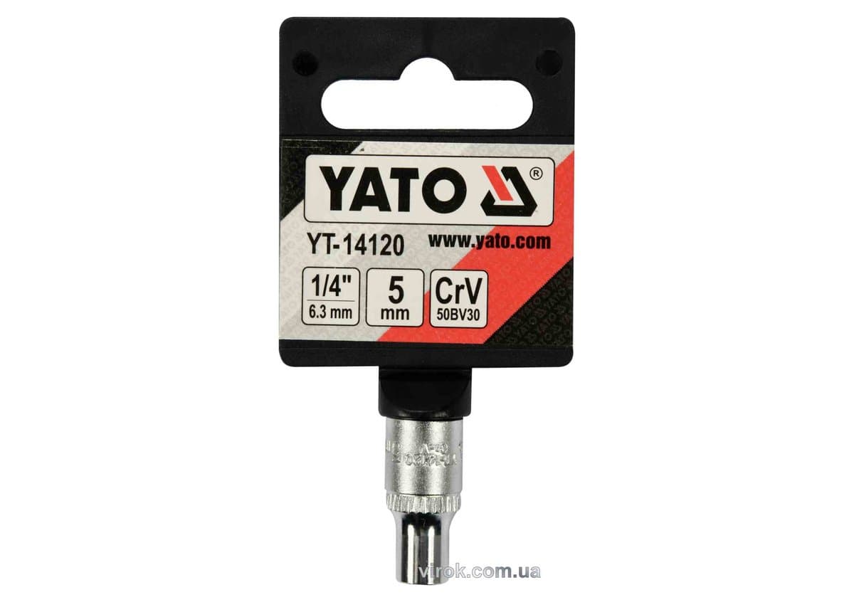 Головка торцева 6-гранна YATO : квадрат 1/4", М5, CrV [Блістер] [12/360]