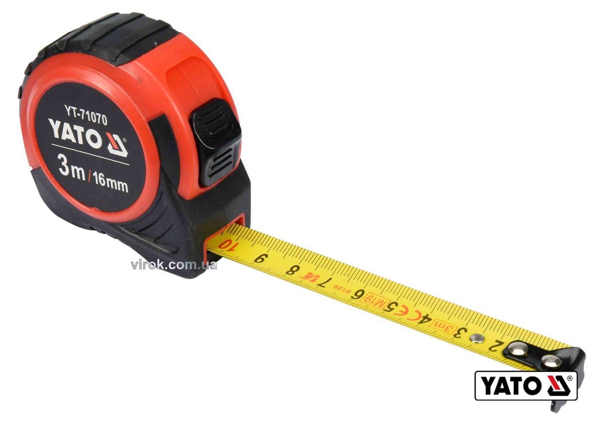 Рулетка YATO : L= 3 м x 16 мм, з сталевою стрічкою, нейлоновим покриттям [12/120]