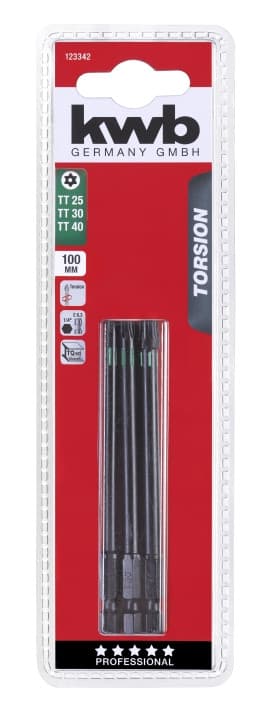 Набір торсіонних біт 100 мм, Torx TT25/30/40, 3 шт, KWB (123342)