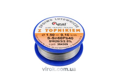 Припій Sn60-Pb40 дротяний на котушці VOREL : Ø= 1.5 мм, m=100 г [30]