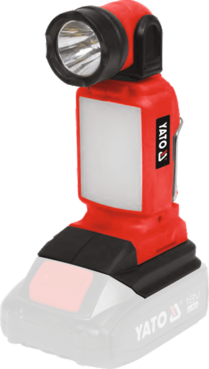 Ліхтар акумуляторний COB і SMD-діод. YATO 18В 2.5/1.2 Вт,250/100 Lm,оберт- 90°/180°(БЕЗ АКУМУЛЯТОРА)