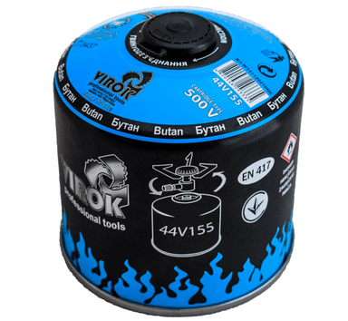 Балон газовий 1-разовий VIROK з різьбою (7/16) 500g/870ml. для плит/кемпінгу (EN417) BUTAN [12]