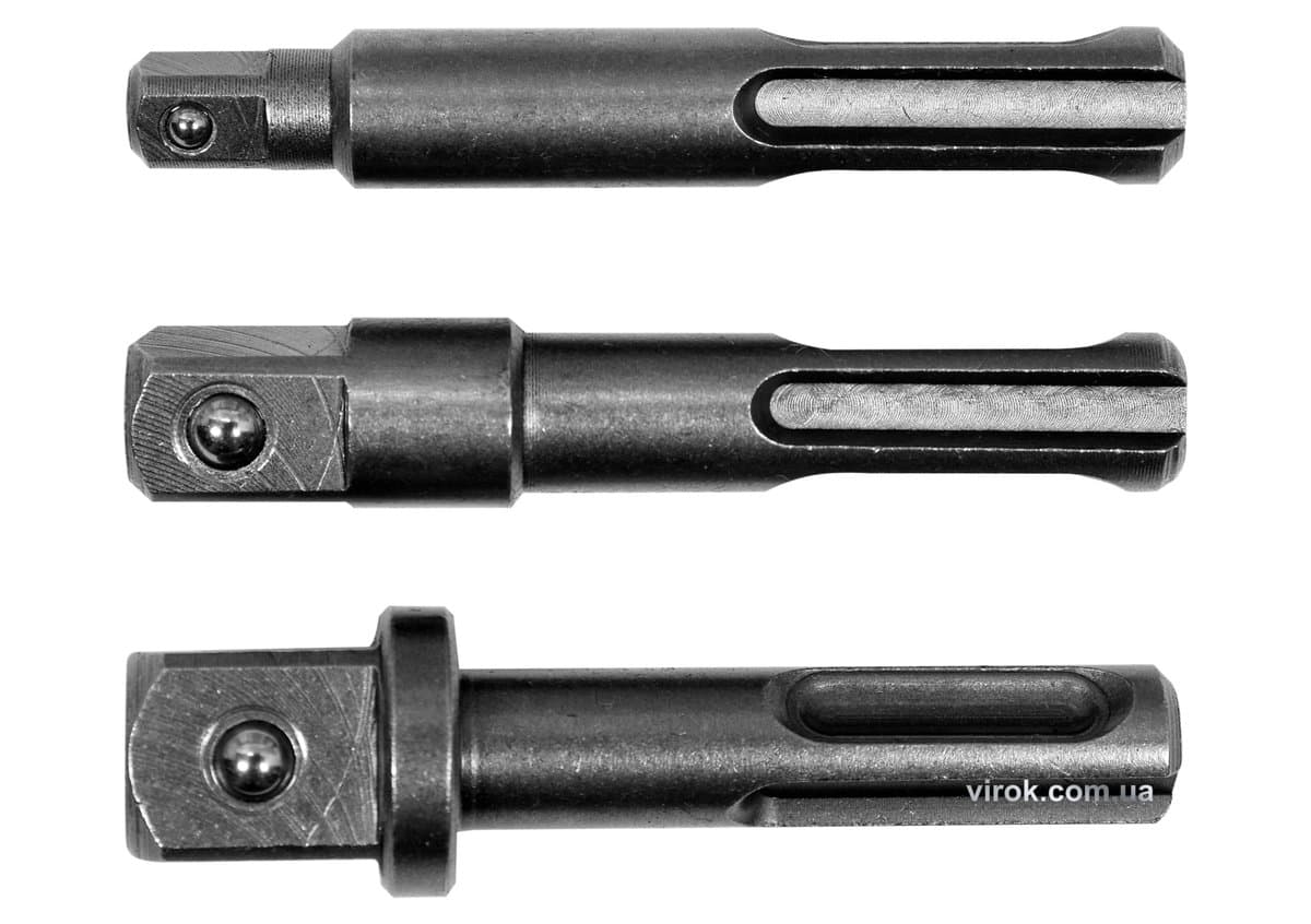 Тримачі-адаптери торцевих головок YATO : SDS+ - квадрат 1/4", 3/8", 1/2", 3 шт. [20/100]