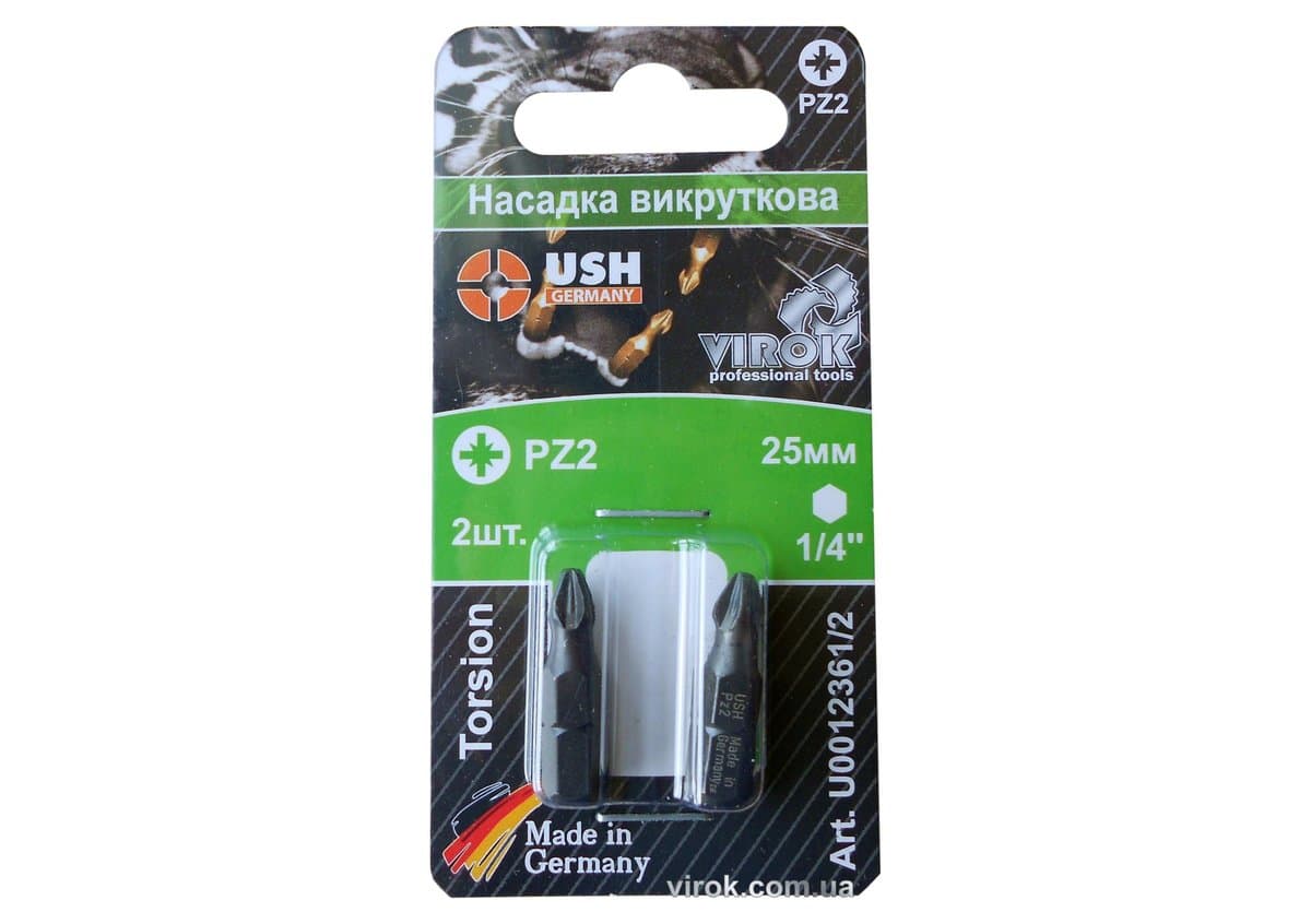 Насадка викруткова USH : POZIDRIV PZ2 x 25 мм, Уп. 2 шт.(блістер) [150]