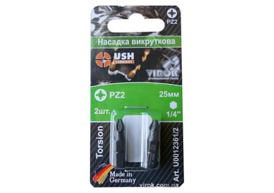 Насадка викруткова USH : POZIDRIV PZ2 x 25 мм, Уп. 2 шт.(блістер) [150]