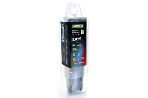 Свердло по металу кобальтове HSS-Co/M35 Ø5.0мм (тубус, кратно 10шт) PRO APRO