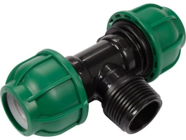 Трійник сполучний водяних пластикових труб 2x 25 мм- зовн. різьб G1" FLO поліпропіл, для тиску 1 MPa