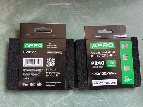 Губка шліфувальна двостороння Р240 125х100х12мм APRO