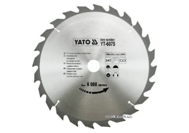 Диск пиляльний победітовий по дереву YATO: 300х30x3.2x2.2 мм, 24 зубці, R.P.M до 6000 1/хв [10]