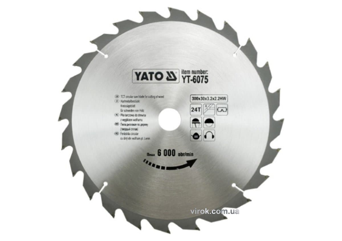 Диск пиляльний победітовий по дереву YATO: 300х30x3.2x2.2 мм, 24 зубці, R.P.M до 6000 1/хв [10]