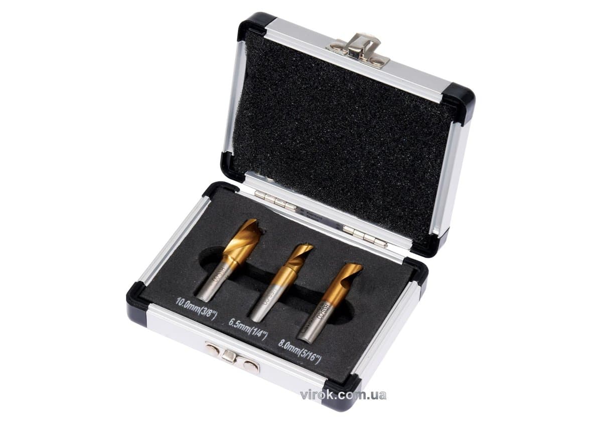 Свердла для точкового зварювання HSS YATO діаметрами 6.5, 8, 10 мм, набір, 3 шт. у футлярі [50]