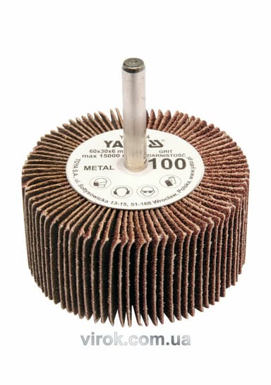 Круг пелюстковий шліфувальний YATO : подовжений Ø= 60 мм К60, шпиндель Ø= 6 мм, H= 30 мм [10/60]
