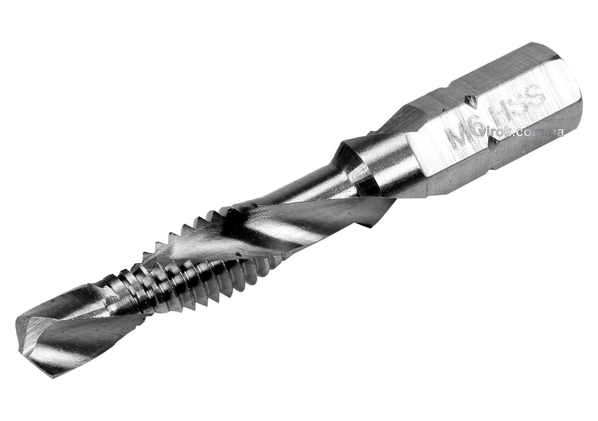 Свердло-мітчик YATO М6 х 1 мм, HSS М2, HEX-1/4", l= 44/8 мм [20/200]