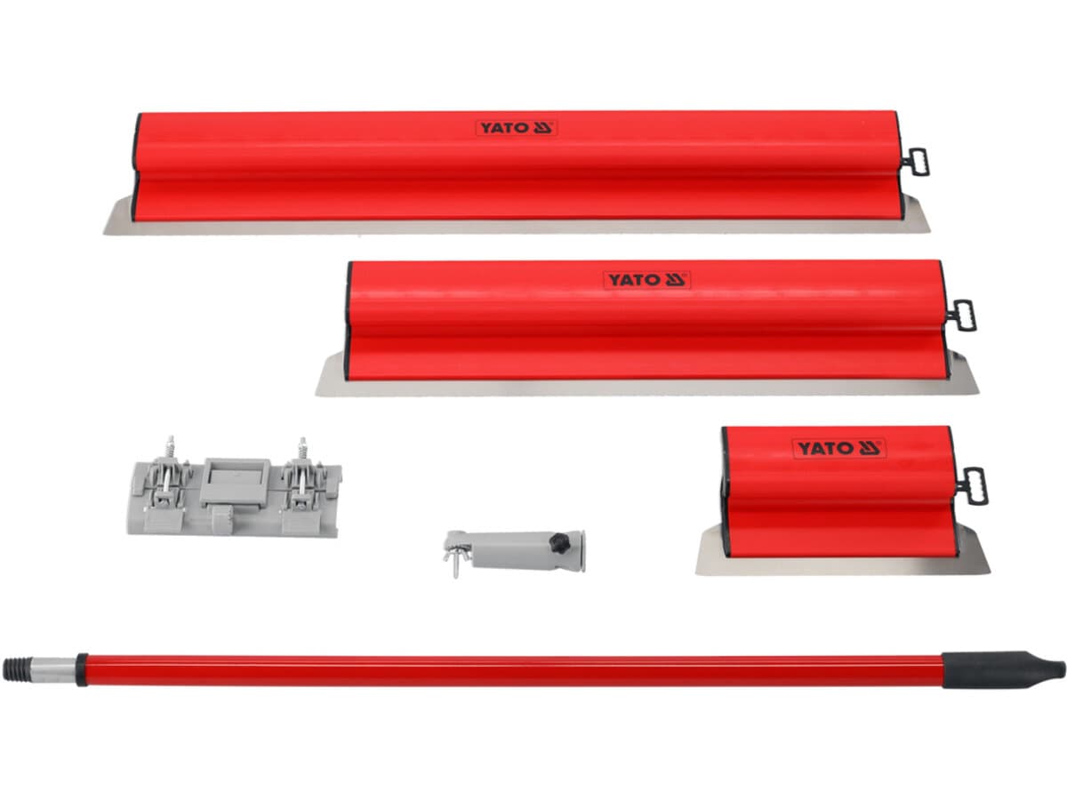 Шпателі для фінішного шпакл-ня з ПВХ ручкою YATO 250, 600, 800 мм з тримач і телеск. держаком, 5 ел