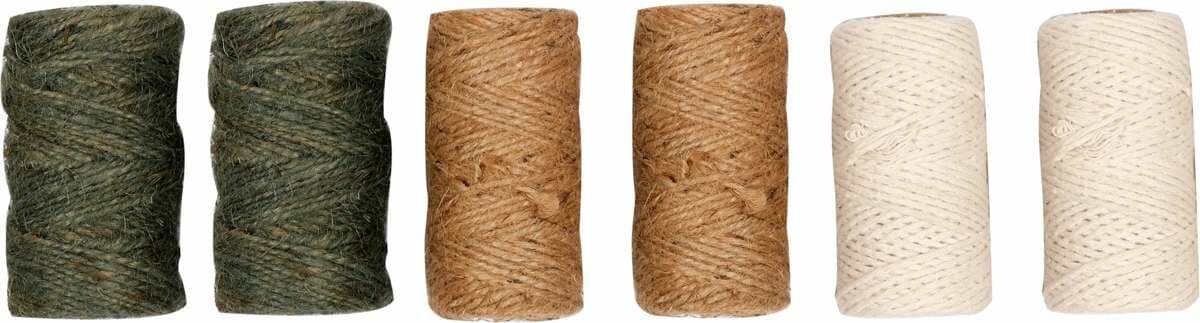 Шнурки джутові-бавовняні FLO, 6 рул., різнокольорові, 1/ 1/ 1,5 мм х 80/ 40/ 40 м [36/144]