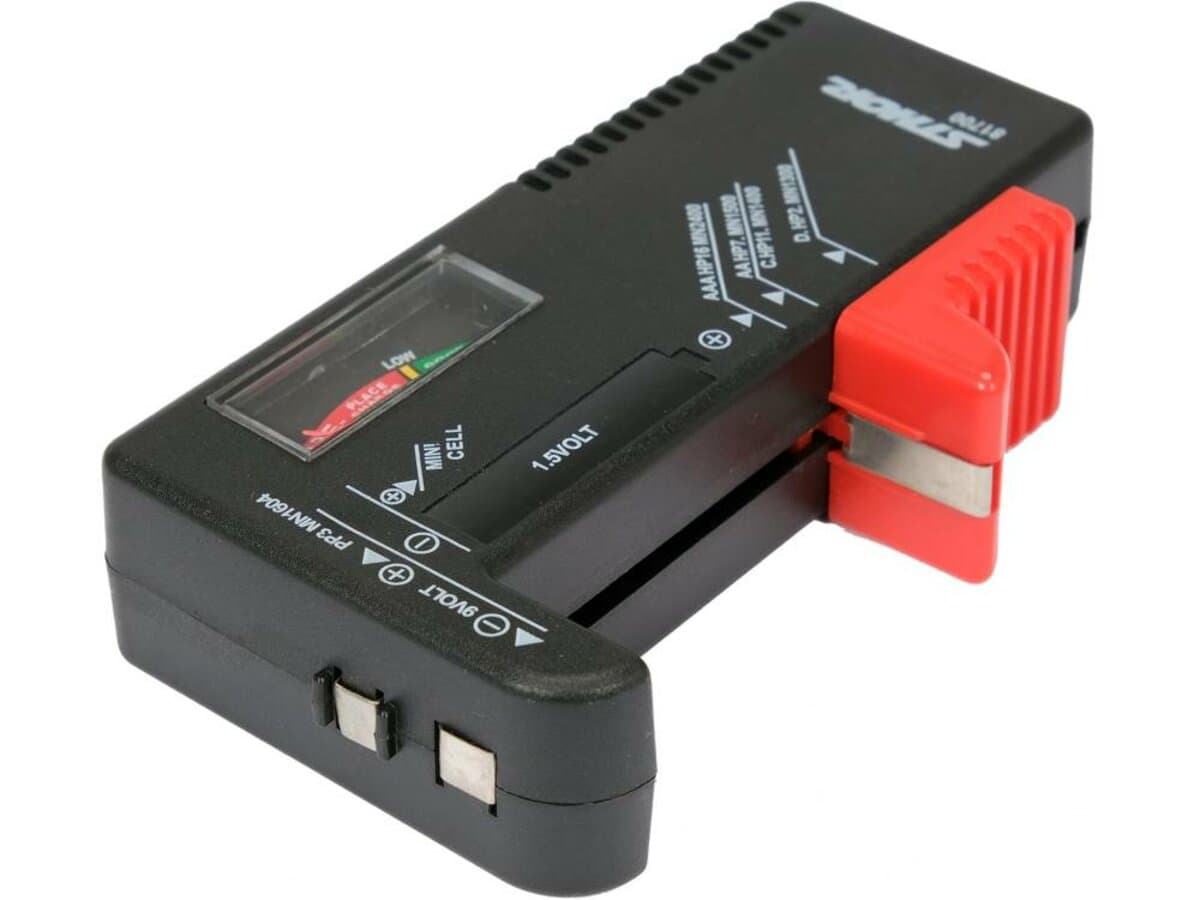 Тестер батарейок аналоговий STHOR; всі типи 1,5 В і 9 В [25]