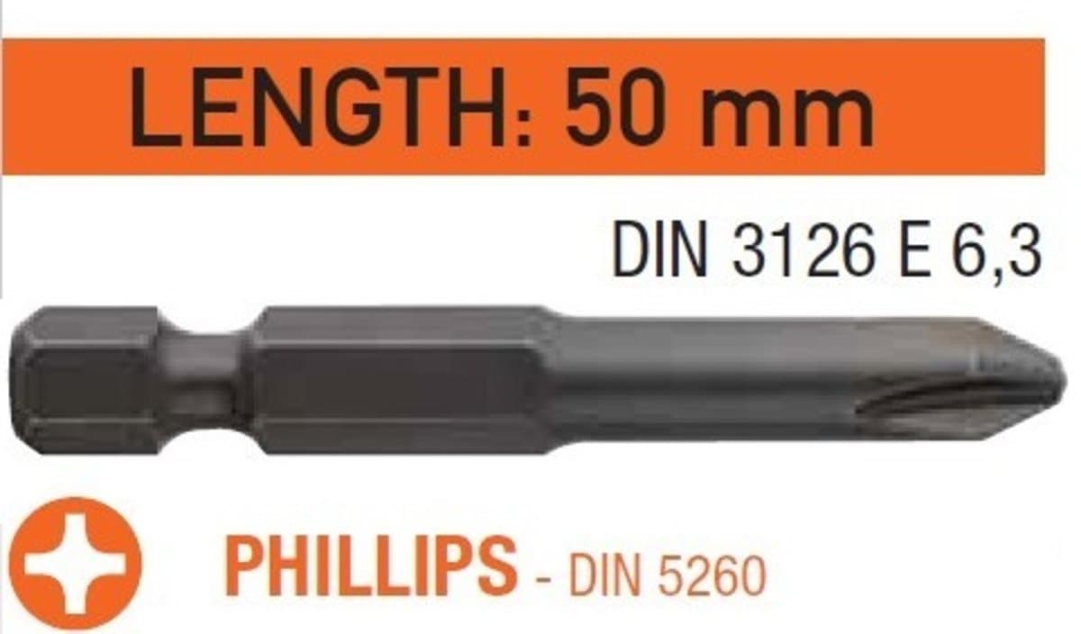 Насадка викруткова USH Industry "тонке жало" Phillips PH1 x 50 мм подовжена, Уп. 10 шт.