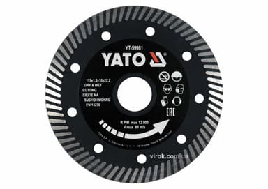 Диск відрізний алмазний по гресу,кераміці "TURBO" YATO Ø=115x1.3x10x22.2мм,в мокрому і сухому режимі