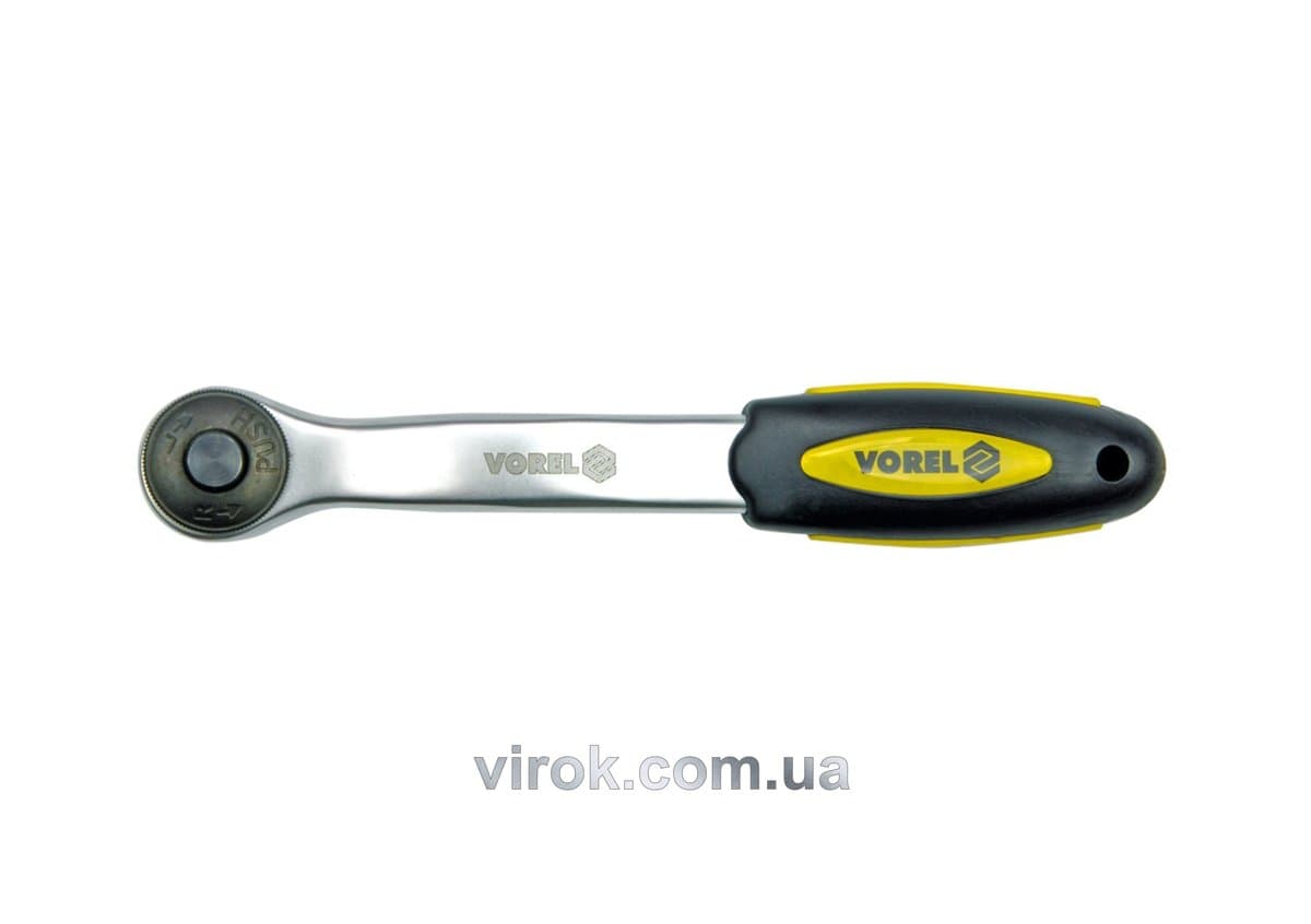 Тріщатка VOREL до головок торцевих, вигнута, квадрат 3/8", L= 200 мм, 72T, CrV [6]