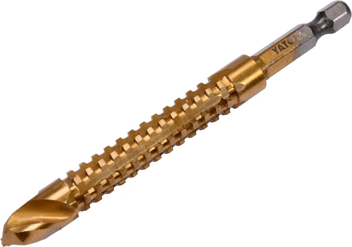 Свердло фрезерувальне по металу YATO : HSS-TIN, Ø= 10 мм, l= 105 мм, HEX - 1/4" [50/200]