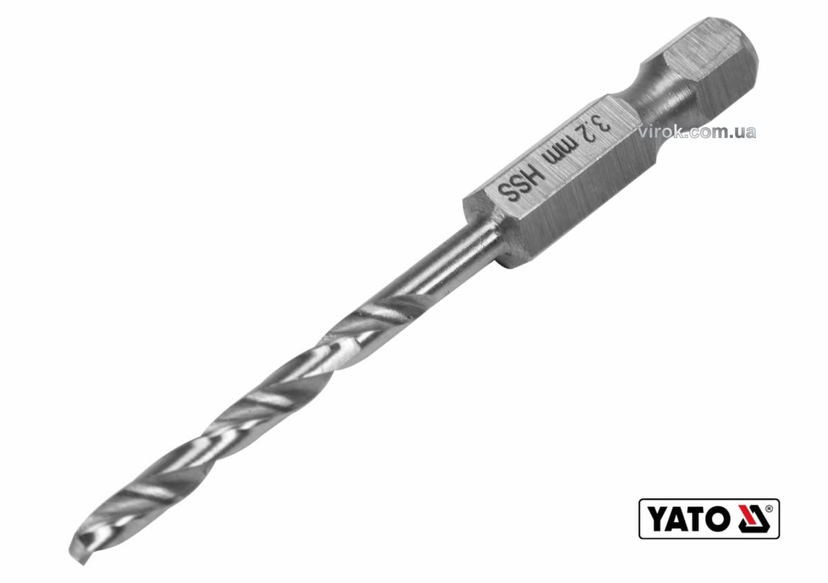 Свердло по металу YATO: HSS6542, Ø=3.2мм, HEX-1/4", l=65/34мм,для нержав.,конструкт.,легов.сталі(DW)