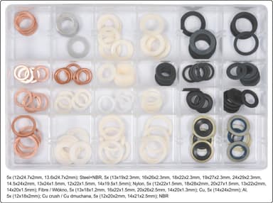 Прокладки для зливних корків YATO з різних матеріалів і різних розмірів, 120 шт [12]