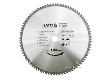 Диск пиляльний победітовий по дереву YATO: 350х30х3.5х2.5 мм, 84 зубці, R.P.M до 4500 1/хв [10]