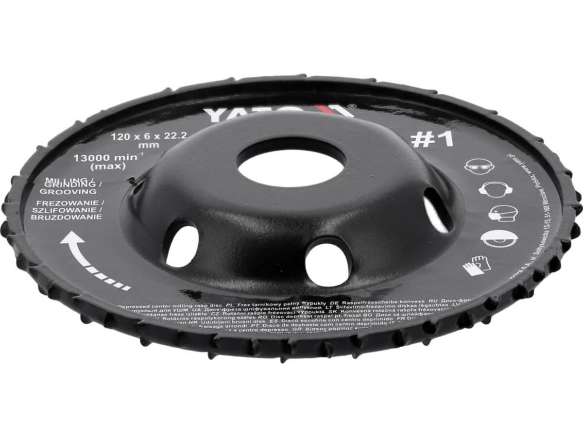Диск-фреза випуклий до КШМ YATO по дереву, шпаклівці, гіпсу; Ø=120/22.2 мм, t= 16/6мм шорстк №1 [10]