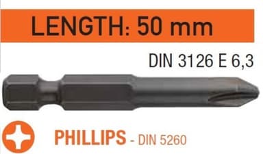 Насадка викруткова USH Industry "тонке жало" Phillips PH2 x 50 мм. подовжена, Уп. 10 шт.