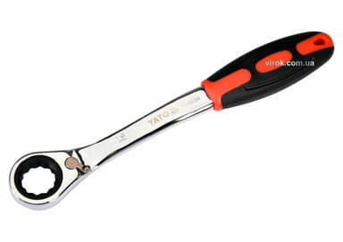 Ключ накидний, вигнутий з тріщаткою YATO: М18, HRC 42-48, Cr-V, з прогумованою ергономічною ручкоюDW