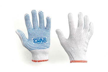 Рукавички Х/Б з ПВХ точкою р10 (білі+синій ПВХ стандарт) СИЛА