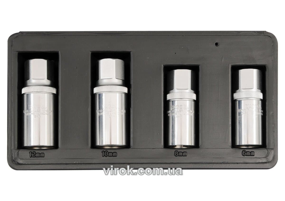 Головки для знімання штифтів YATO, з кв. 1/2, M=21мм, 6,8,10,12мм, набір 4шт. [6/24]