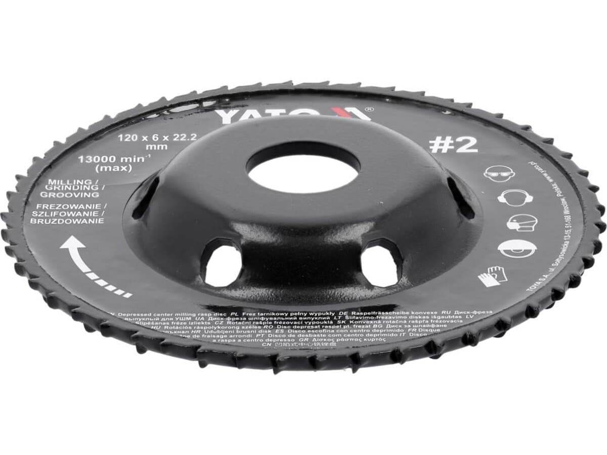 Диск-фреза випуклий до КШМ YATO по дереву, шпаклівці, гіпсу; Ø=120/22.2 мм, t= 16/6мм шорстк №2 [10]