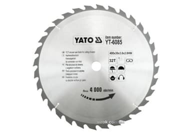 Диск пиляльний победітовий по дереву YATO: 400х30x3.8x2.8 мм, 32 зубці, R.P.M до 4000 1/хв [10]