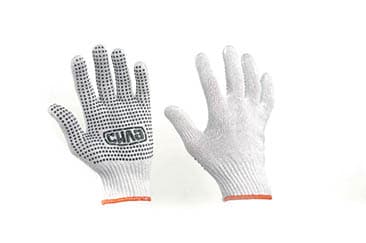 Рукавички Х/Б з ПВХ точкою р10 білі + черний ПВХ економ) СИЛА