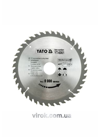 Диск пиляльний победітовий по дереву YATO: 184х30х3.2х2.2 мм, 40 зубців, R.P.M до 9000 1/хв [25/50]