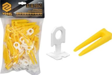 Кліпси і клини для викладання керамічної плитки VOREL : 1 мм, t≤ 14 мм. 50 + 50 шт. [15]
