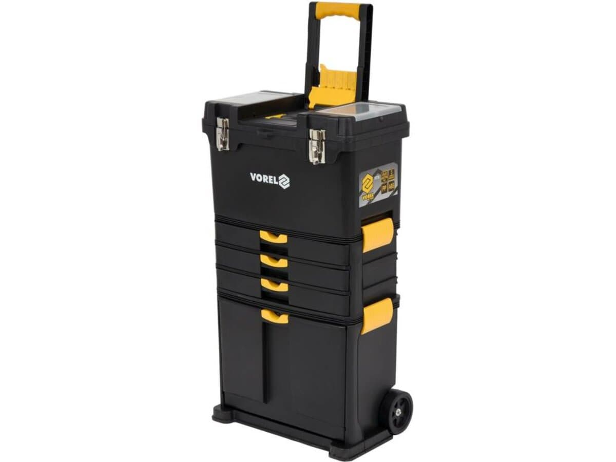 Ящик для інструментів на 2 колесах з ручкою пластиковий VOREL: 3 секції, 45х 28х 82/104 см [1]