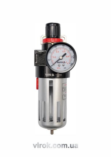 Фільтр пневматичний з редуктором і манометром YATO : 1/2", max. P= 0.93 MPa [20/480]