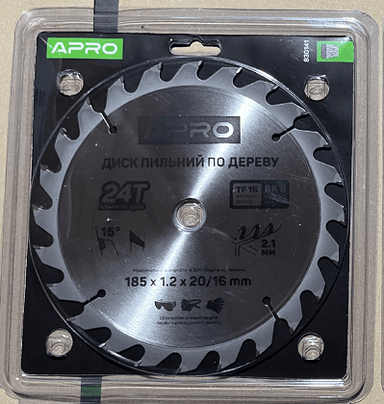 Диск пильний по дереву 185х20(16)х24Т APRO