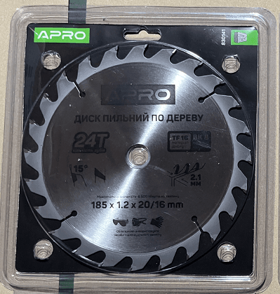 Диск пильний по дереву 185х20(16)х24Т APRO