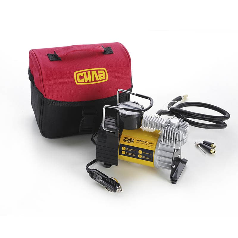 СИЛА Компресор автомобільний однопоршневий ПОСИЛЕНИЙ З АВТОСТОПОМ 37 л/хв 10 Атм (Прикурювач)