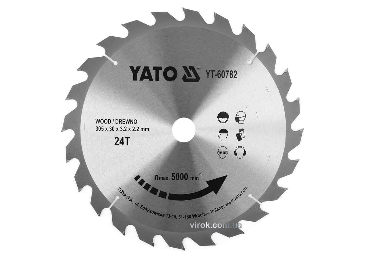 Диск пиляльний победітовий по дереву YATO: 305x30x3.2x2.2 мм, 24 зубці, R.P.M до 5000 1/хв [10]