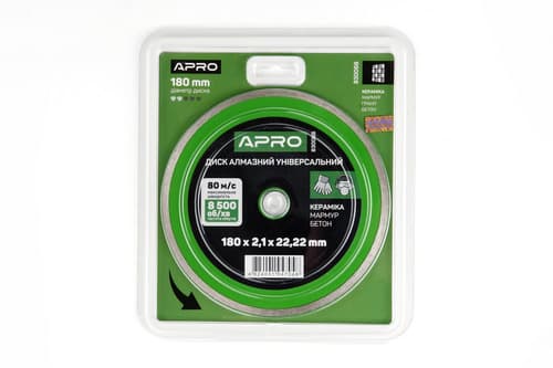 Диск відрізний по бетону 180х2.1х22.22мм (16-18%) Cуцільний APRO