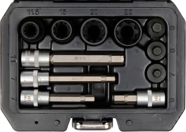 Насадки 6-гранні для гальмівних супортів авто YATO: квадр- 3/8", 1/2", 7- 22 мм, 11 шт [20]