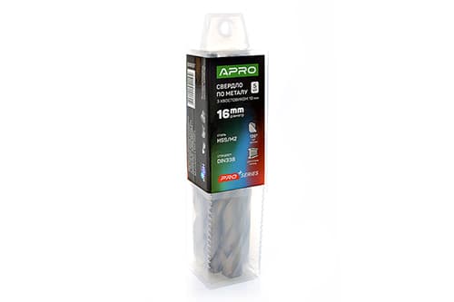 Свердло по металу HSS/M2 (6542) Ø16,0мм з хвостовиком Ø10мм (тубус, кратно 5шт) PRO APRO