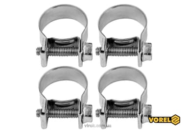 Хомут сталевий, з гвинтовим затискачем W1 VOREL : Ø= 16-18/ 9 мм, оцинкований, 4 шт. [100]