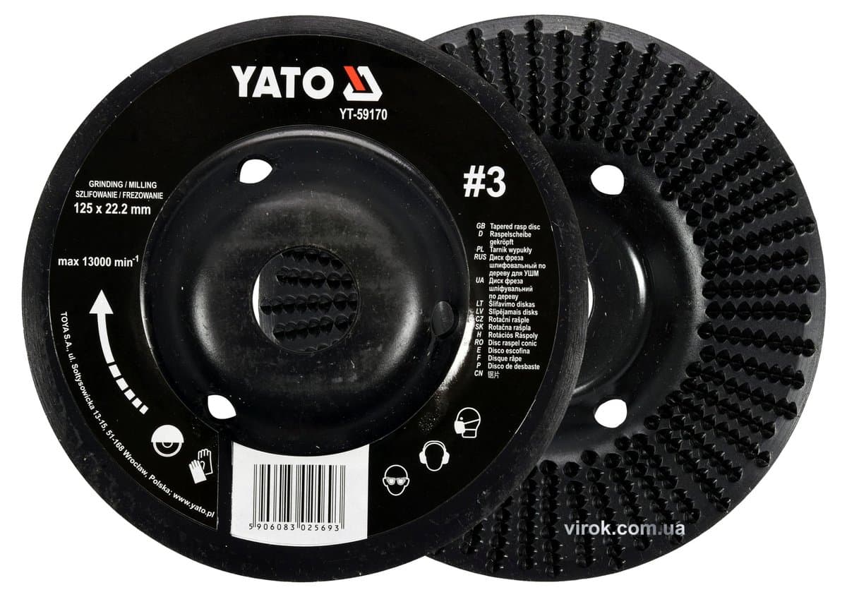 Диск-фреза шліфувальний YATO по дереву, ПВХ, гіпсу; Ø=125/22.2 мм, шорсткість №3 [10]