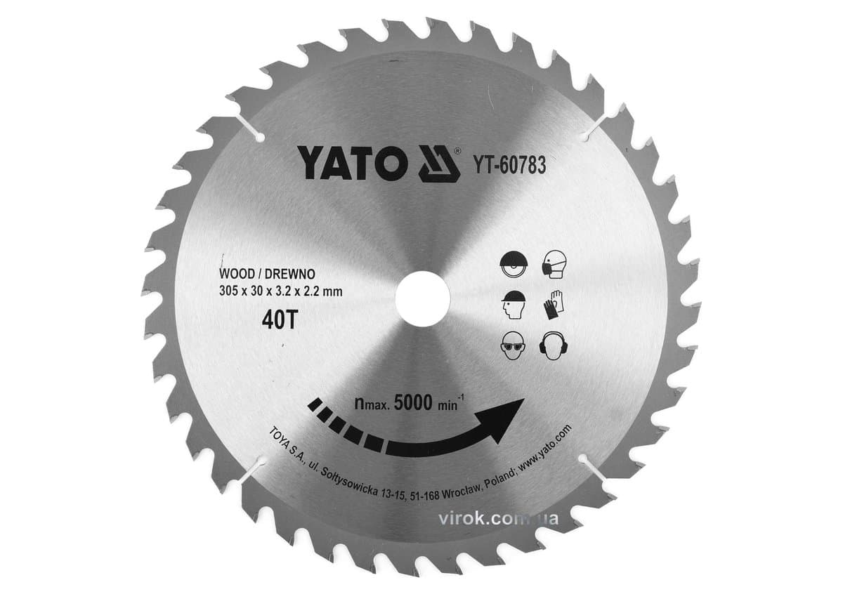 Диск пиляльний победітовий по дереву YATO: 305x30x3.2x2.2 мм, 40 зубців, R.P.M до 5000 1/хв [10]